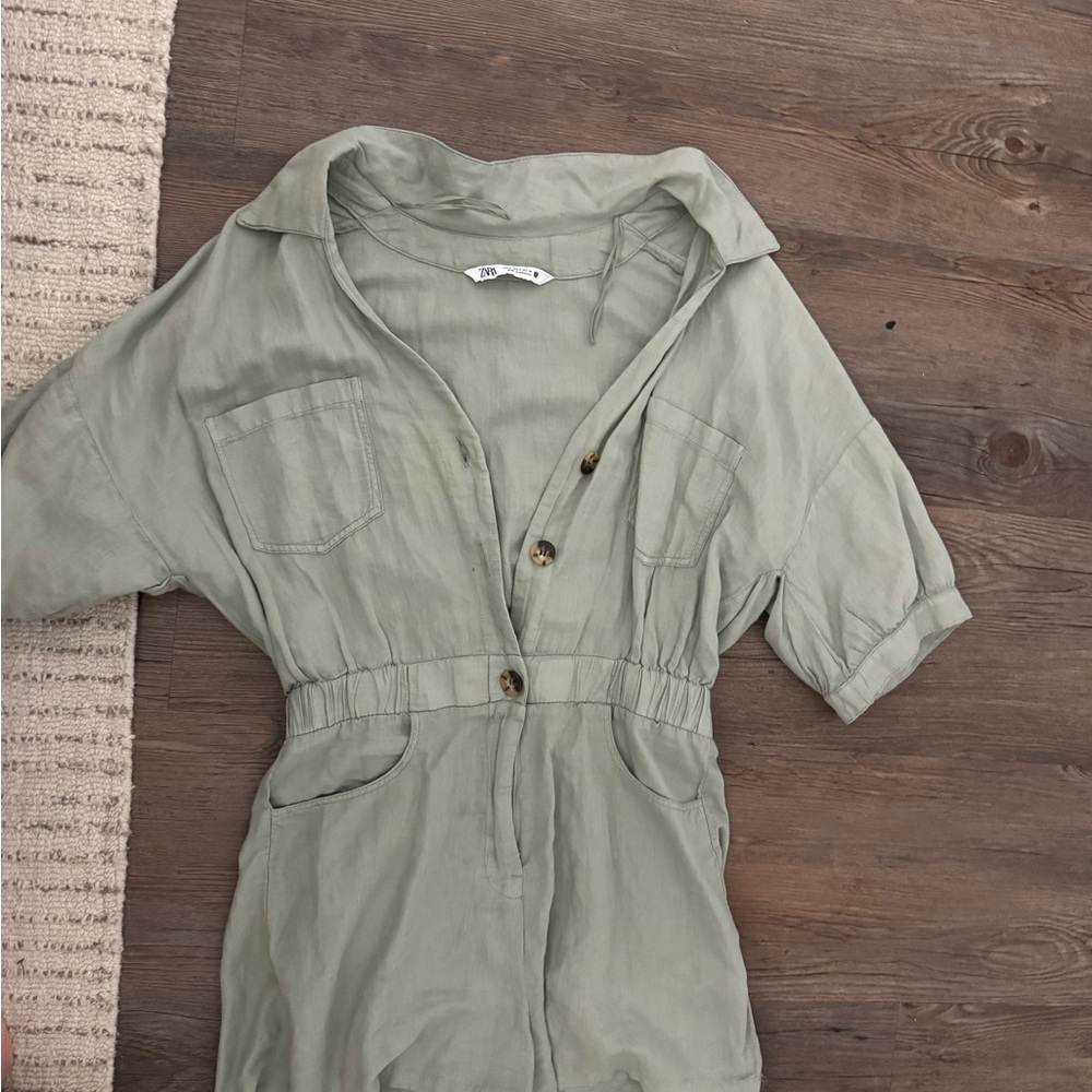 Zara Olive Green Button-Up Jumpsuit